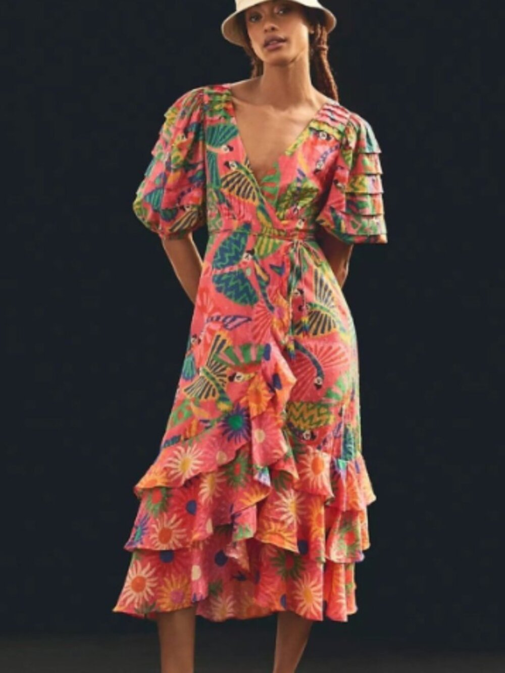 Farm Rio Floral Maxi Dress Pink & Green Size Small - Macaw Print
